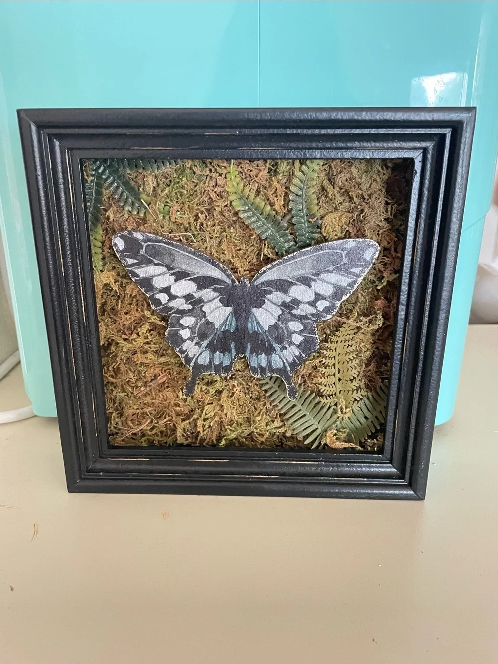 Shadow Box Butterfly Enchanted Forest Woodland Moss Ferns Keepsake Shelf Decor